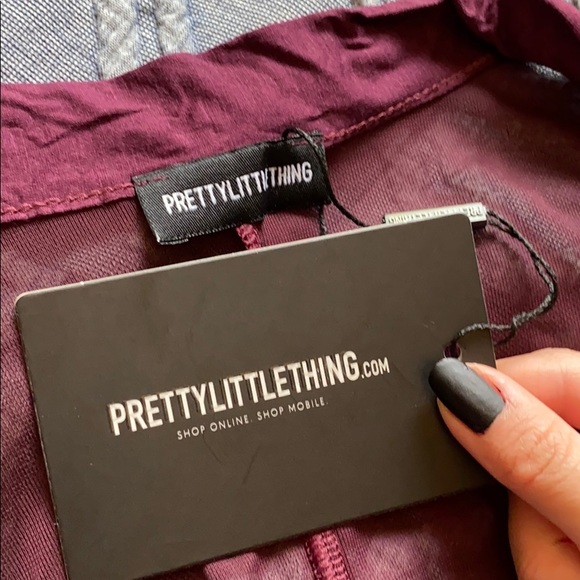 PrettyLittleThing Wine Mesh Plunge Thong Bodysuit - Picture 10 of 10